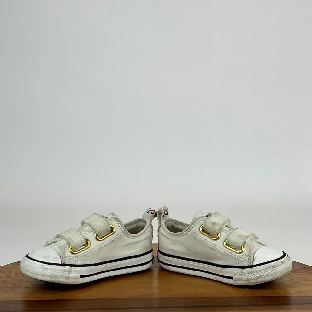 Little Kids Childrens Converse CTAS Ivory Hearts Low Sneakers Shoes Size 6 C GUC